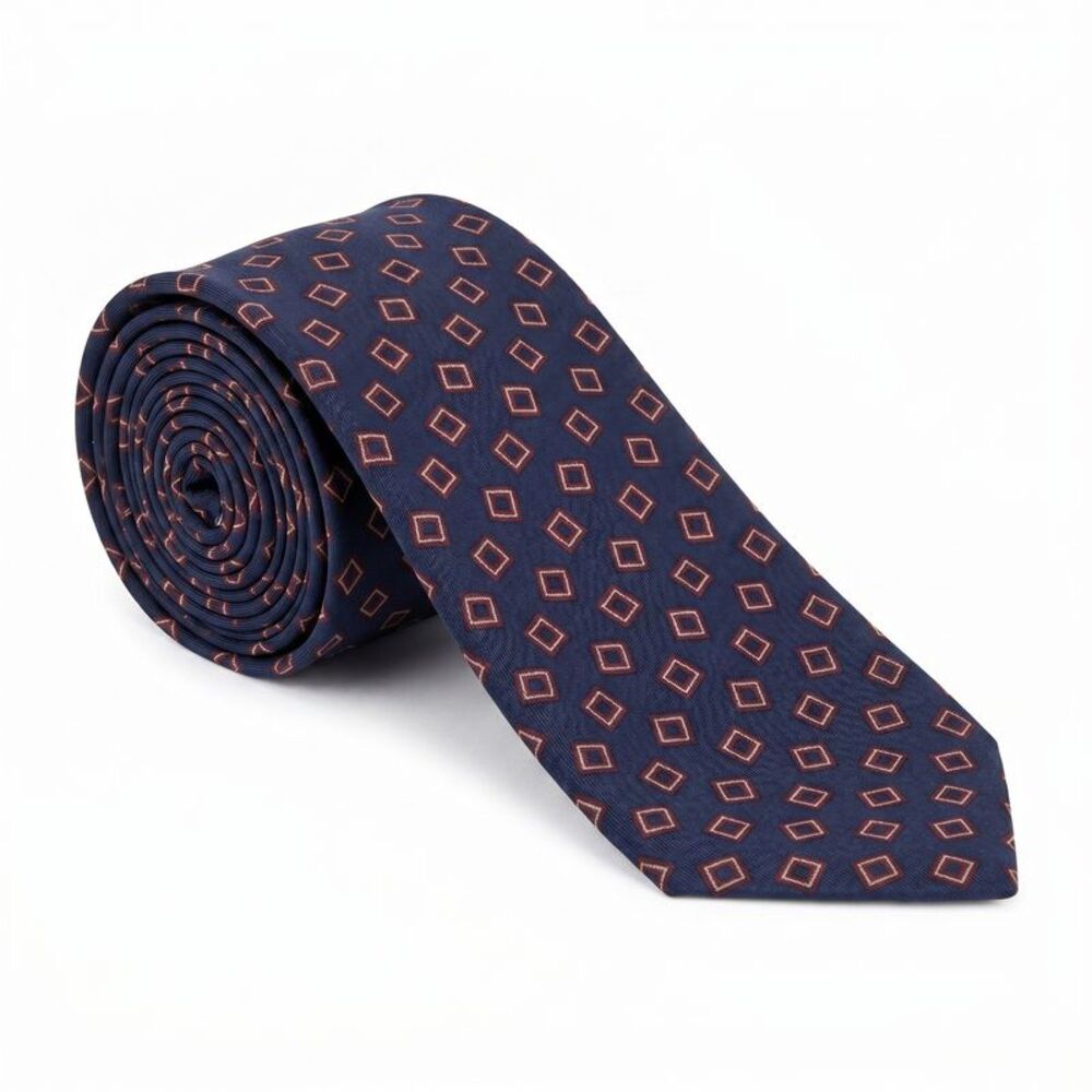 Emporio Armani 100% Silk Navy Blue Geometric Tie - Made in Italy